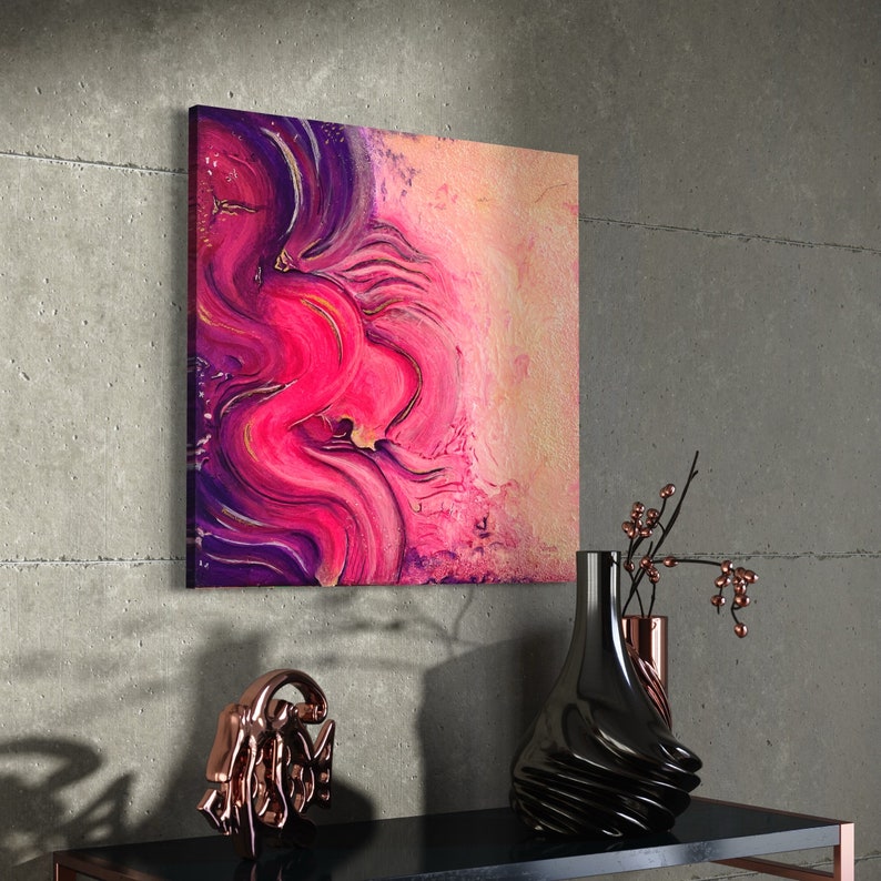 Buntes handgemaltes original Acryl Leinwandgemälde 50x50cm 3D Struktur Abstrakt Meeresrauschen pink Muttertag Geschenk oder Wand Deko Bild 3