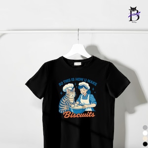 おもしろ猫シャツ - これがビスケットの作り方 - レトロなベーキングTシャツ - かわいい猫好きへのギフト - 猫好きの女性へのプレゼントに最適
