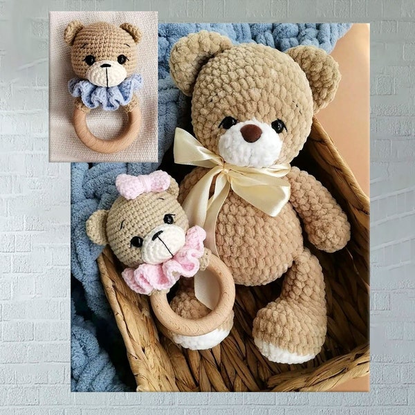 Crochet Teddy bear plushie. Cotton Crochet Teddy bear Rattles.