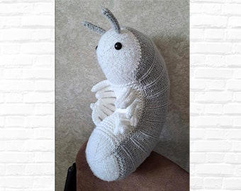 Large Knitted Roly Poly grey-white Crochet Pill bug Amigurumi Crochet Isopod Soft knit gift Plushie