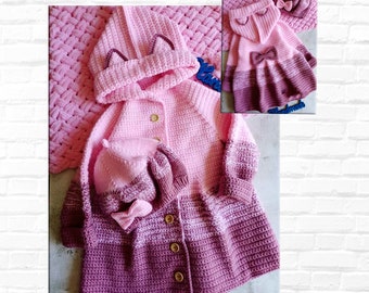 Stylish Baby Hooded Cardigan with Hat, Baby Jacket, Baby Coat, Knitted Baby Clothes, Gift for Girl