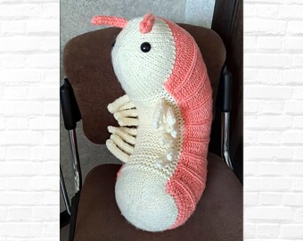 Large Knitted Roly Poly peach-milk Crochet Pill bug Amigurumi Crochet Isopod Soft knit gift Plushie