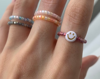 Ring, elastic, pearls, gift for girlfriend, mom, white, blue, pink, yellow, green, colorful