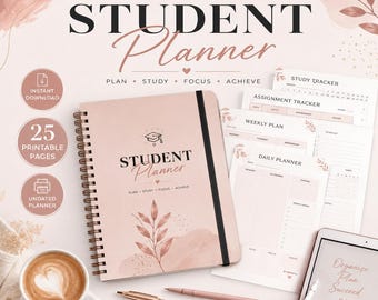 Student Planner Printable | Undated Semester Planner PDF | Revision Timetable | Assignment Tracker | College University | Instant Download