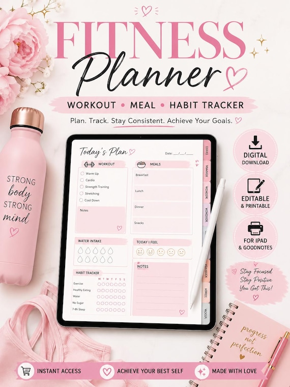 Workout Planner Digital, Gym Planner & Workout Tracker, Weight Loss Journal, Meal Prep Planner, Fitness  PDF, Habit Tracker, plr products