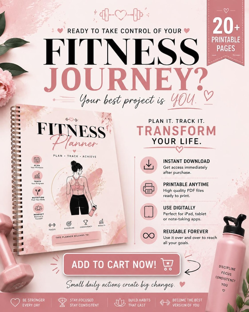 Health and Fitness Planner PDF | Workout Journal Printable | Women ...