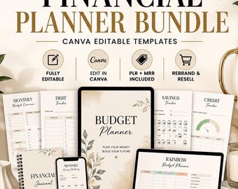 Budget Planner Canva Template Bundle | Savings Tracker, Debt Tracker, Credit Tracker, Money Planner Printable