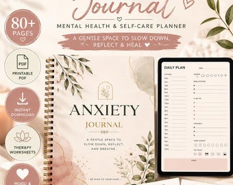 Anxiety Journal PLR MRR | Mental Health Workbook Printable CBT Mood Tracker Therapy Planner Digital Download Resell Rights Commercial Use