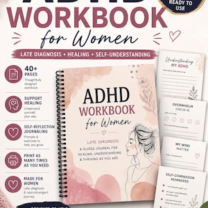 ADHD Workbook for Women Printable | Late Diagnosis Journal | Self Discovery Reflection Guide | 42 Page Digital Download