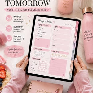 fitness planner lifestyle mockup digital workout planner ipad girly aesthetic gym planner printable 
fitness tracker habit tracker meal planner