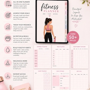 fitness planner features digital workout planner gym planner workout tracker meal planner
 habit tracker printable fitness planner ipad goodnotes