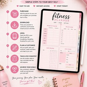 fitness planner how it works digital workout planner steps download printable fitness planner
 ipad goodnotes workout tracker meal planner habit tracker