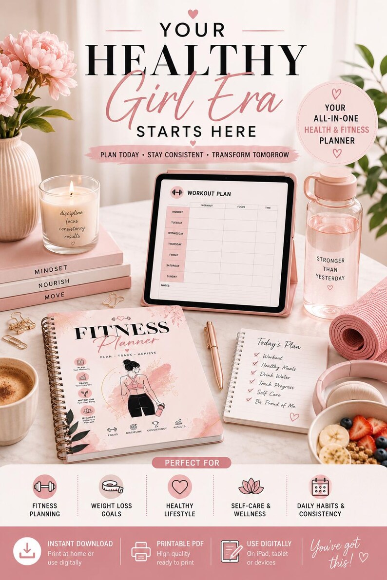 Health and Fitness Planner PDF | Workout Journal Printable | Women ...