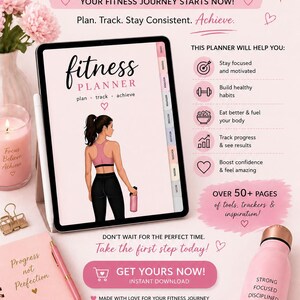 fitness planner call to action digital workout planner get yours now printable fitness planner
 ipad goodnotes workout tracker meal planner habit tracker