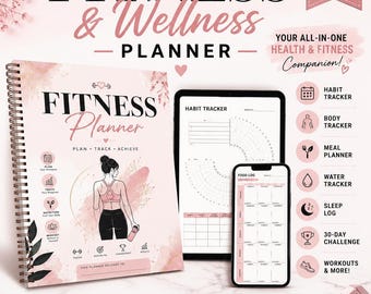 Agenda per la salute e il fitness in PDF / Diario di allenamento stampabile / Strumento di monitoraggio della perdita di peso per donne / Strumento di monitoraggio delle abitudini / Download con diritti di rivendita PLR