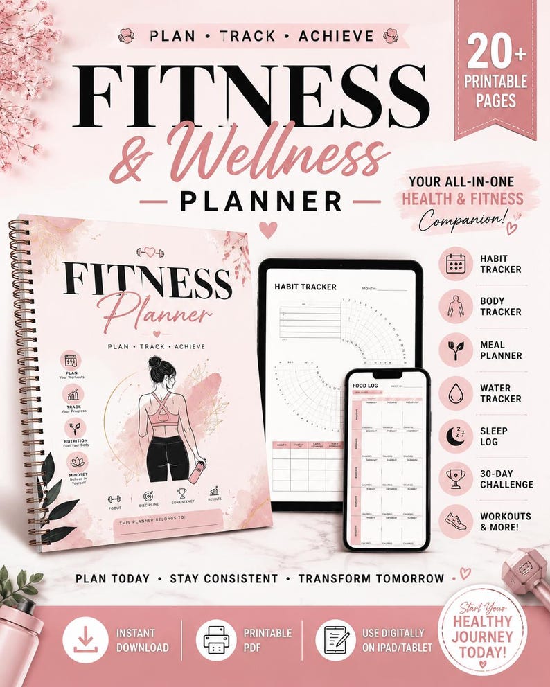 Health and Fitness Planner PDF | Workout Journal Printable | Women ...