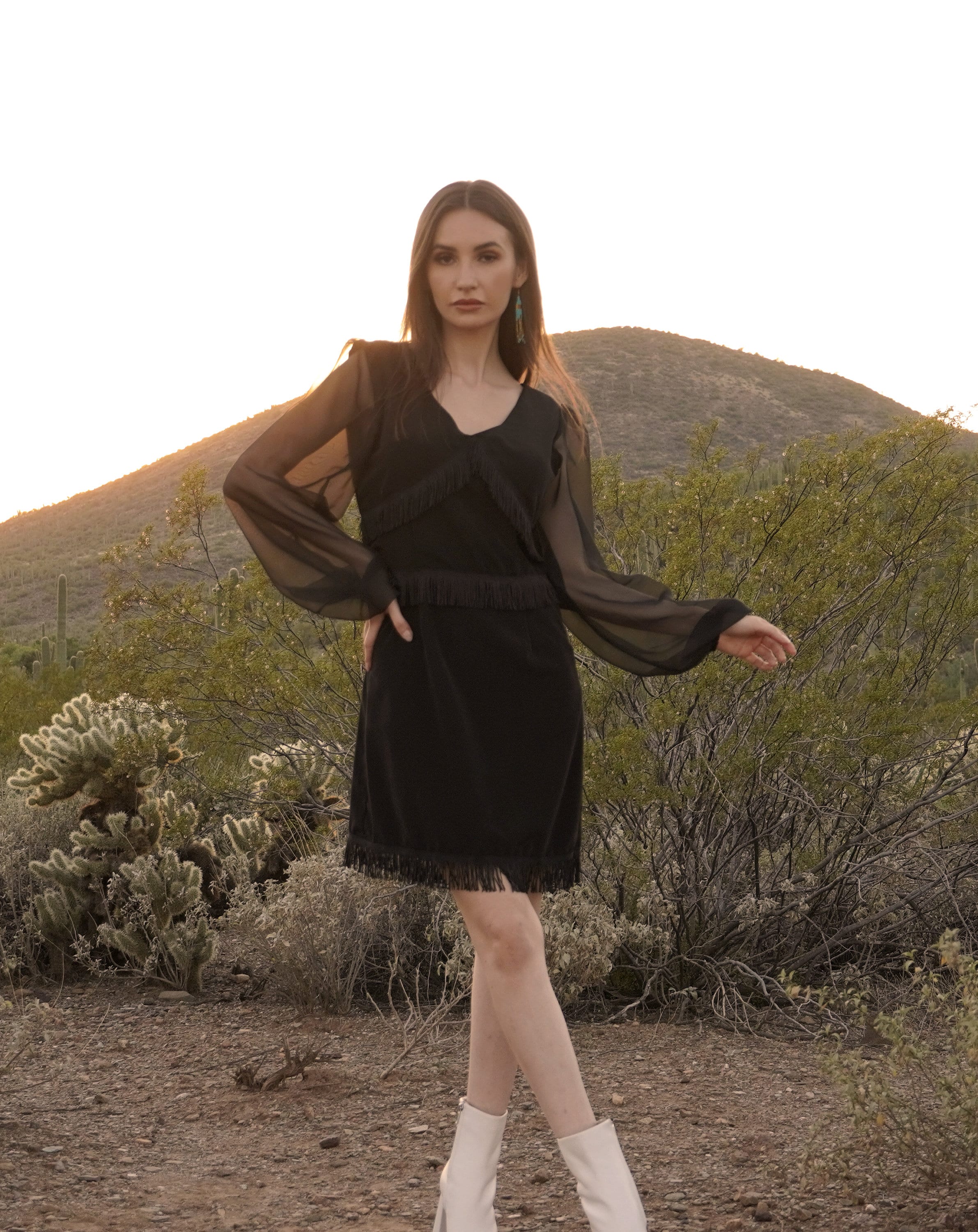 black long sleeve fringe dress This chic Black fringe long sleeve mini