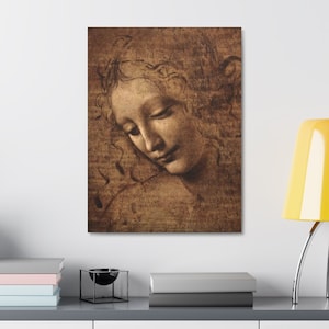 Custom Portrait of La Scapigliata by Leonardo da Vinci canvas print wall deco, Head of a young woman with tousled hair vintage wall art gift