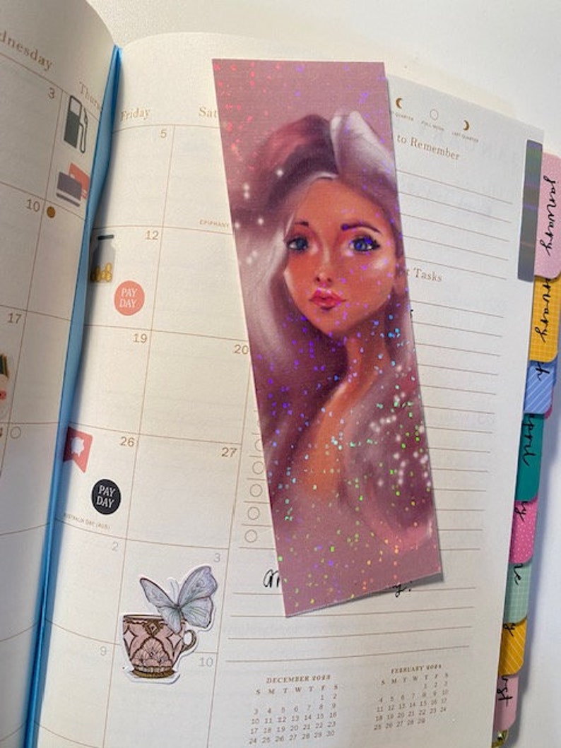 Cute Girly Planner and Reading Holographic Bookmark Aesthetic