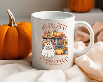 Halloween Ghost Mug | Book Lover Gift | Halloween Coffee Mug | Fall Coffee Mug | Cute Halloween Mug | Coffee Lover Gift