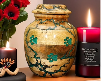 Carved Paw Wooden Pet Urn: Dog or Cat Ashes Casket