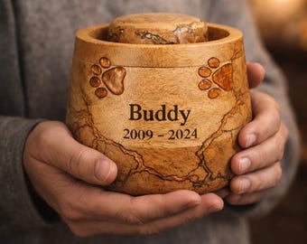 Handcrafted Wooden Pet Urn: Cremation Ashes Box, Dog/Cat Memorial