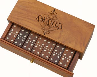 Set di domino in legno massello fatto a mano - Scatola regalo scorrevole personalizzata