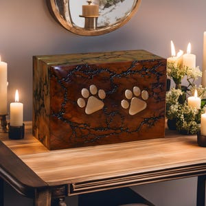 Personalized Pet Urn: Handmade Wooden Cremation Keepsake with Paw Prints