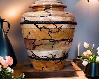Handmade Mango Wood Cremation Urn with Lid: Rustic Pet/Human Memorial