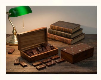 Personalized Wooden Domino Set – Handmade Rosewood Game, Engraved Box
