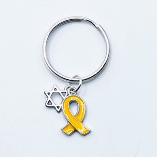 Yellow Ribbon Keychain with Star of David - Symbol of Hope for Israeli Hostages, Bring Them Home Now, Stand With Israel, Judaica