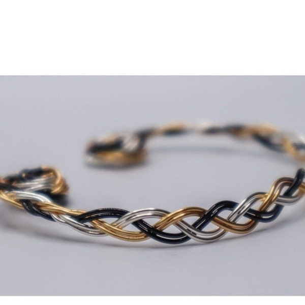 Black, Gold & Silver Cuff Bracelet - Non Tarnish Wire - Gift for Her- Multi Strand Cuff Bracelet