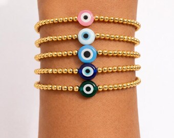 18K Gold Filled Evil Eye Bracelet | 3MM Bead Protection Jewelry
