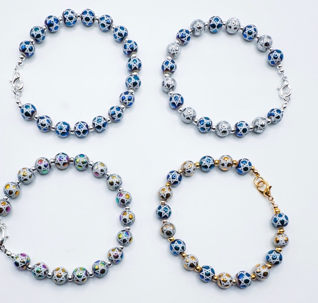 Beaded Star of David Bracelets Blue and Gold, Silver and Gold, Silver