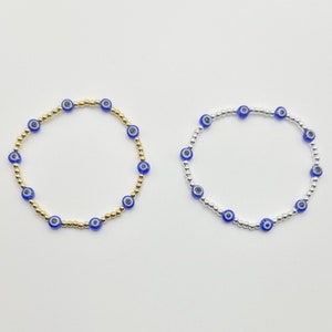Sterling Silver & 18K Gold Filled Beaded Evil Eye Bracelet - A Stunning Judaica Gift for Her, Jewish Bracelet, Protection Bracelet