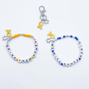 Bring Them Home & We Will Dance Again Bracelet Set, Yellow Ribbon Keychain / Key Clip, Never Again Is Now, Stand With Israel