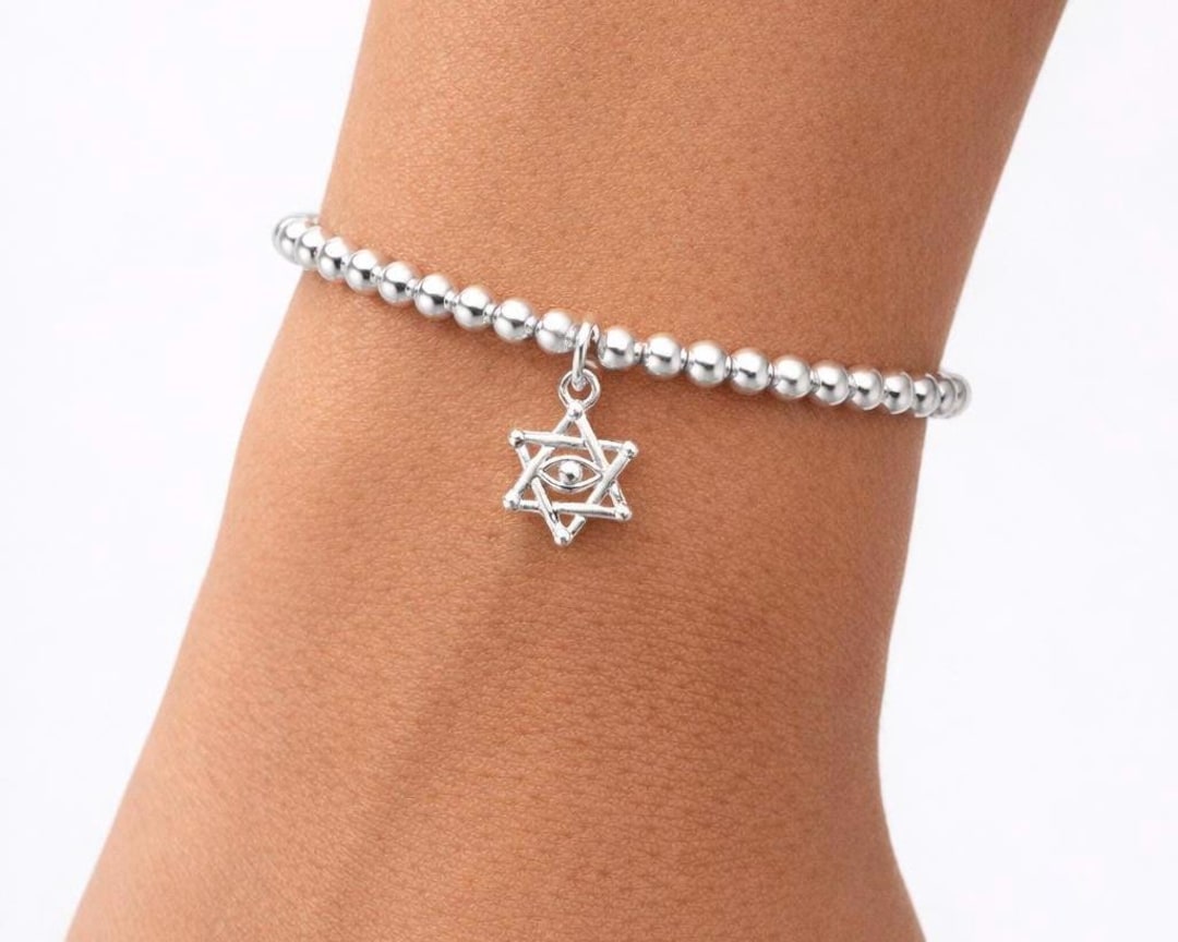 Sterling Silver Star of David Bracelet With Evil Eye | Jewish