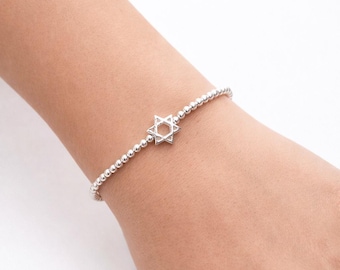 Sterling Silver Star of David Bracelet, Minimalist Jewish Jewelry