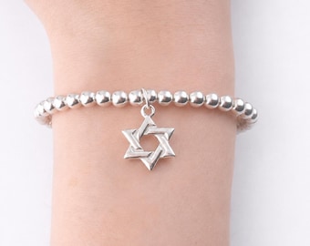 Sterling Silber Davidstern Perlen Armband, jüdisches Geschenk