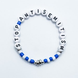 Pulsera contra el antisemitismo, apoyo al pueblo judío, apoyo a Israel, unidad contra el odio, Am Yisrael Chai, cuentas de letras de resina, azul y blanco