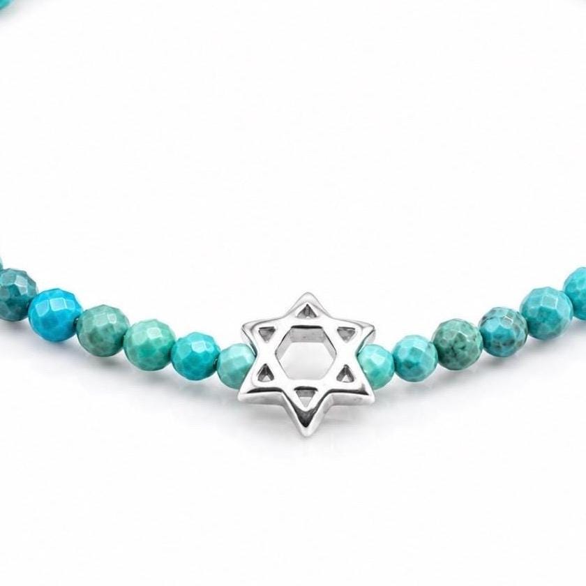 Turquoise Gemstone Star of David Bracelet • Sterling Silver