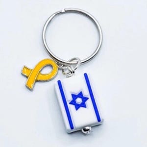 Symbolic Yellow Ribbon and Israeli Flag  Keychain and Key Clip for Hope and Unity, Bring Them Home, Bring The Hostages Home