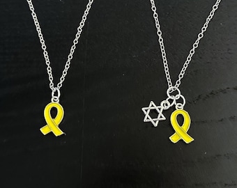 Bring Them Home Yellow Ribbon Necklace, Bring The Hostages Home Now, Never Again Is Now, Israel, Stand With the IDF, Magen David