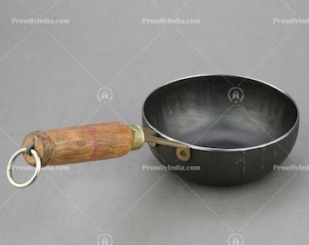 Tadka Pan,Iron Tadka Pan,Iron Talipu Karandi With Wodden Handle,Black,Kaduku Thalippu,Taduka Karandi,Seasoning Pan