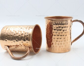 Handmade Hammered Copper Mug Set: Elegant Drinkware, Set of 2