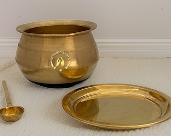 Paruppu Uruli, 2 Liter South Indian Traditional Pure Bronze Cooking Handi Pot,Bronze Dal Cooking Pot with Lid and Ladle,Kansa Patra Kancina