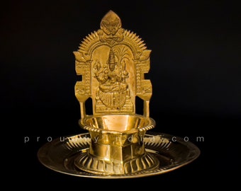 Kamatchi Amman Brass Diya 7 Inch for Diwali & Pooja - Decorative Aarti Oil Lamp, Vilakku, Kerala Deepam