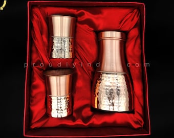 Perfect Onam Gift Set: Buy Tamba Copper Water Bottle with 2 Tumblers - Ideal Return Gift, Premium Quality Water Bottle for Health Benefits