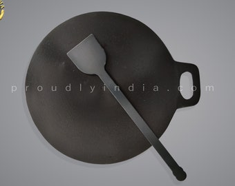 Premium Cast Iron Dosa Tawa: Perfect Flat Surya Dosa Plate, No Edge Dosa Kal for Crisp Roti & Crepes, Free Spatula and Oil Spreader