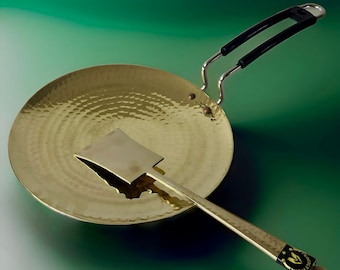 Sartén de latón para dosa con espátula, sartén para roti india